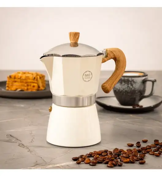 MG HOME | CREMA Kawiarka aluminiowa 300 ml / 6 filiżanek | BIAŁA 