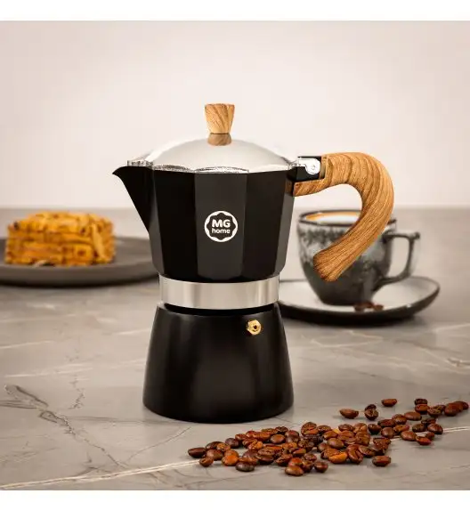 MG HOME | BORGO Kawiarka aluminiowa 300 ml / 6 filiżanek / czarna