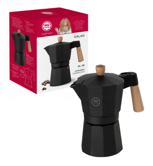 MG HOME | GALAO Kawiarka aluminiowa / czarna 300 ml / 6 filiżanek