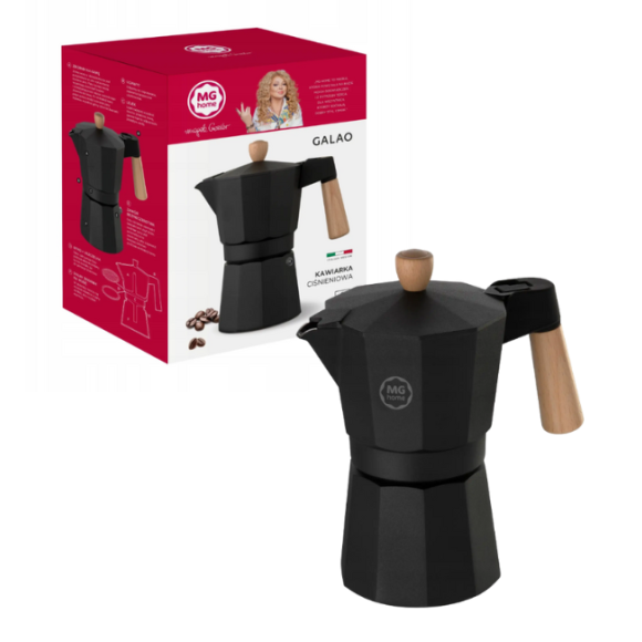 MG HOME | GALAO Kawiarka aluminiowa / czarna 300 ml / 6 filiżanek