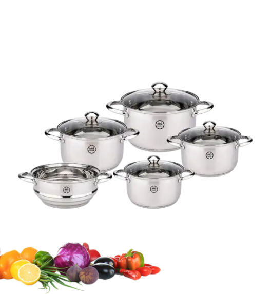 MG HOME | LAURO Zestaw garnków ze stali nierdzewnej 9 el