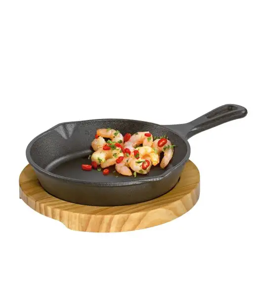 KÜCHENPROFI | mini patelnia do serwowania z podstawką, 26 x 18 x 6 cm, żeliwo/drewno sosnowe