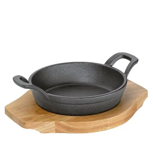 KÜCHENPROFI | mini patelnia do serwowania z podstawką, 24 x 18,5 x 5,5 cm, żeliwo/drewno sosnowe