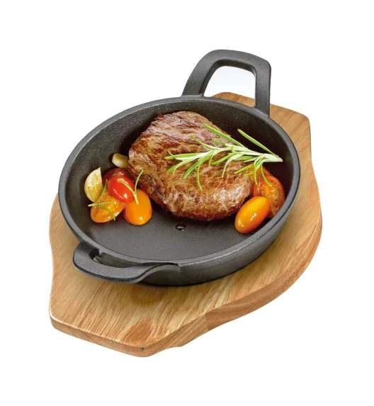 KÜCHENPROFI | mini patelnia do serwowania z podstawką, 24 x 18,5 x 5,5 cm, żeliwo/drewno sosnowe