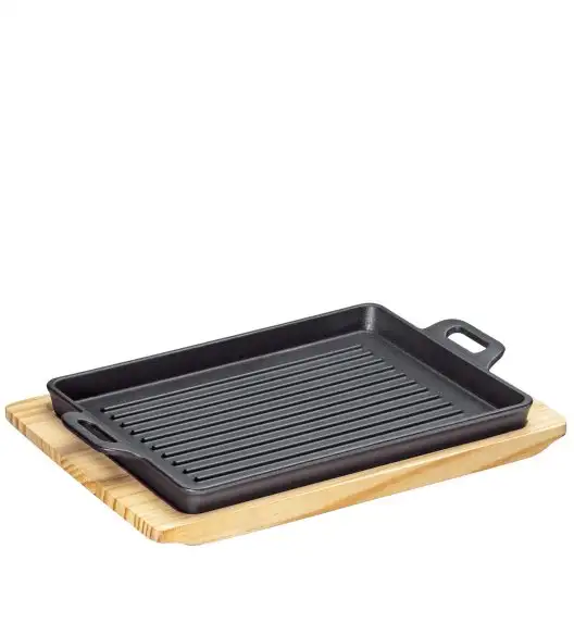 KÜCHENPROFI | BBQ | patelnia grillowa na podstawce, 32 x 22 x 3,5 cm, żeliwo/drewno sosnowe