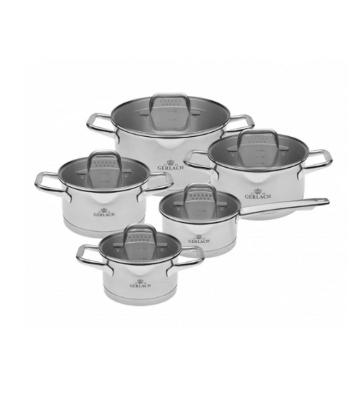 GERLACH MODEL Komplet Garnki z pokrywkami 10 el / stal nierdzewna 18/10 / INDUKCJA 