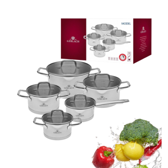 GERLACH MODEL Komplet Garnki z pokrywkami 10 el / stal nierdzewna 18/10 / INDUKCJA 