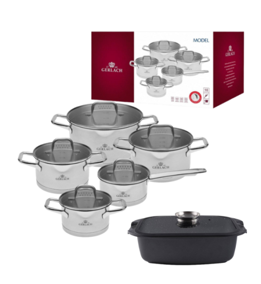 GERLACH MODEL Komplet Garnki z pokrywkami 10 el + Brytfanna Granitex 32 cm