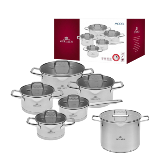 GERLACH MODEL Komplet Garnki z pokrywkami 10 el + Gerlach Ambiente Garnek 7 l z pokrywką 24 cm 