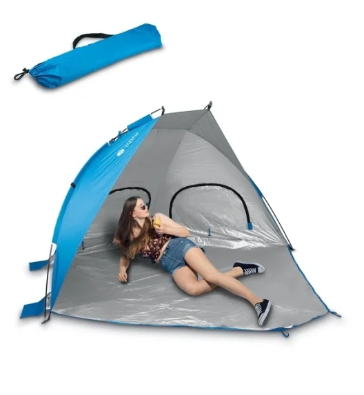 TADAR | Namiot plażowy parawan biwak ogród 220x115x115 cm z okienkami + torba / niebieski