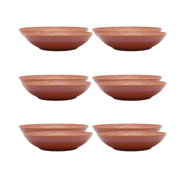 LUBIANA STONEWARE BLUSH | Talerz głęboki 22 cm x 12 szt. | luz | kolor łososiowy