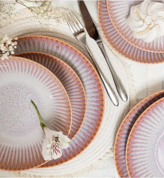 LUBIANA STONEWARE CERAMIKA BLUSH | Serwis obiadowy 24 elementy dla 6 osób | kolor łososiowy