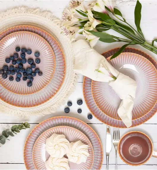 LUBIANA STONEWARE CERAMIKA BLUSH | Serwis obiadowy 24 elementy dla 6 osób | kolor łososiowy
