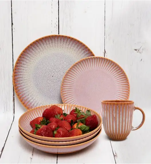 LUBIANA STONEWARE CERAMIKA BLUSH | Serwis obiadowy 72 elementy dla 18 osób | kolor łososiowy