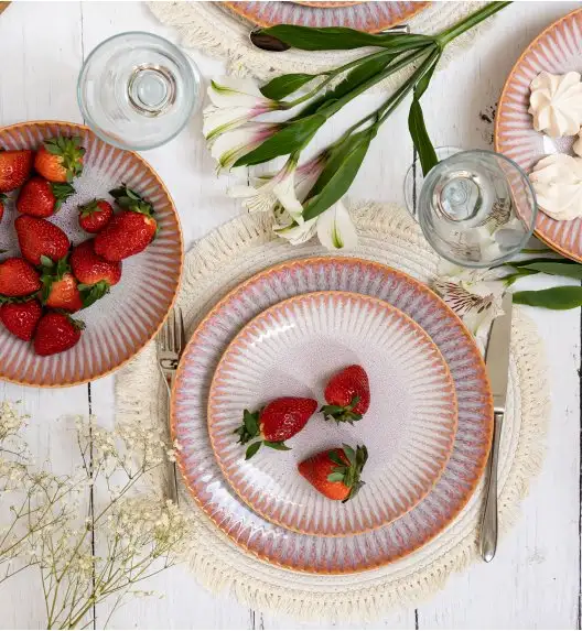 LUBIANA STONEWARE CERAMIKA BLUSH | Serwis obiadowy 96 elementów dla 24 osób | kolor łososiowy