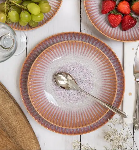 LUBIANA STONEWARE CERAMIKA BLUSH | Serwis obiadowy 96 elementów dla 24 osób | kolor łososiowy