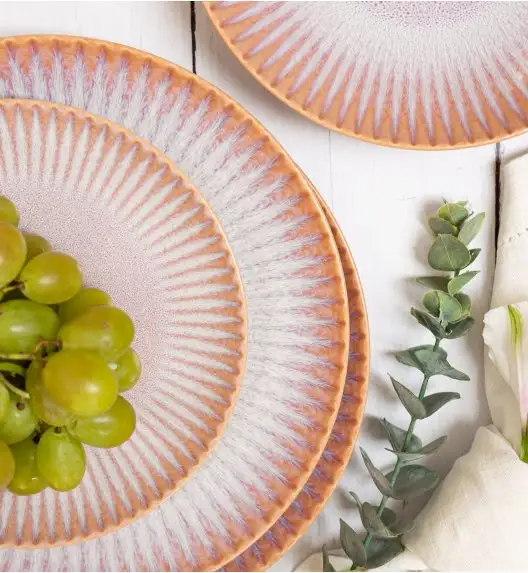 LUBIANA STONEWARE CERAMIKA BLUSH | Serwis obiadowy 96 elementów dla 24 osób | kolor łososiowy