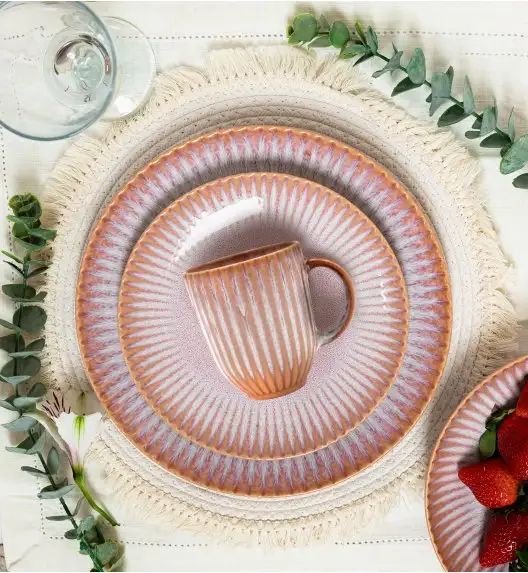 LUBIANA STONEWARE CERAMIKA BLUSH | Serwis obiadowy 96 elementów dla 24 osób | kolor łososiowy