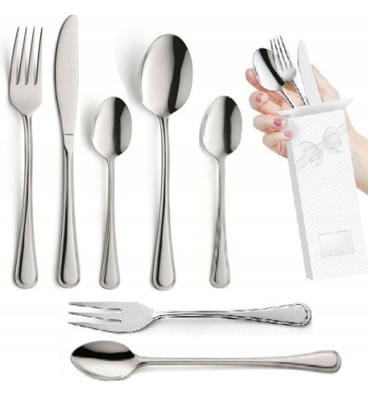 AMEFA BOLOGNA Sztućce UE Komplet 84 el z łyżeczką do latte / pudełko składane / 12 os / połysk