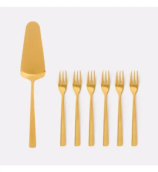 AMBITION PRATO Komplet sztućców do ciasta 7 el dla 6 osób / złoty