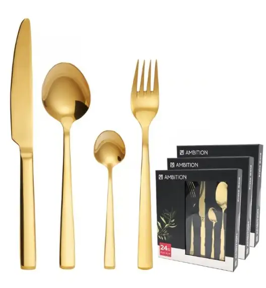 AMBITION PRATO Sztućce Komplet 72 el dla 18 osób / pudełko / złote
