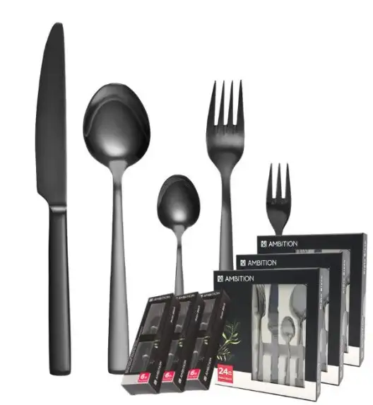 AMBITION PRATO Sztućce Komplet 90 el dla 18 osób / pudełko / czarne
