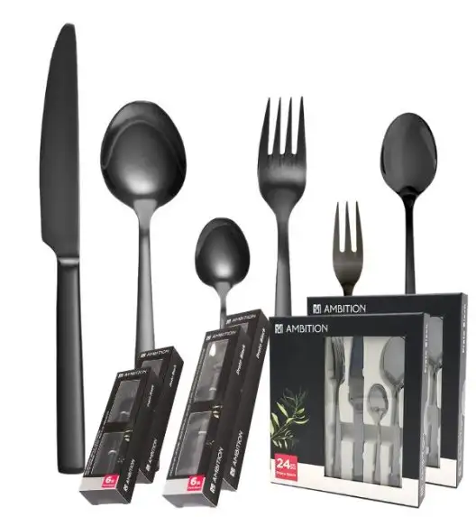 AMBITION PRATO Sztućce Komplet 72 el dla 12 osób / pudełko / czarne