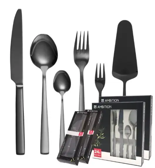 AMBITION PRATO Sztućce Komplet 48+14 el dla 12 osób / pudełko / czarne