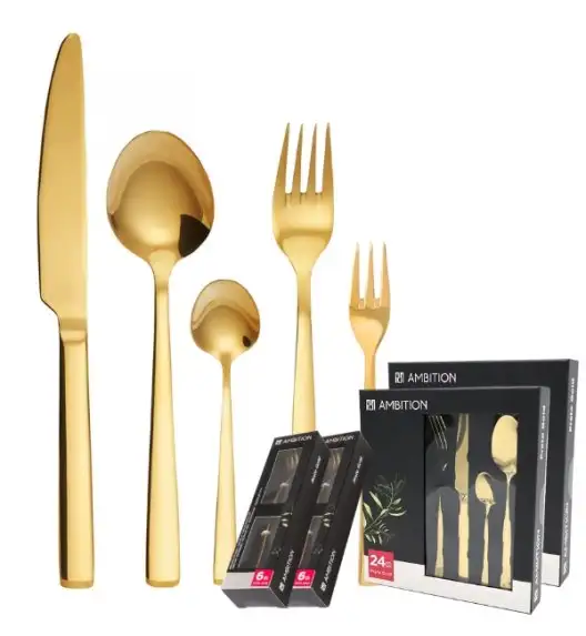 AMBITION PRATO Sztućce Komplet 60 el dla 12 osób / pudełko / złote
