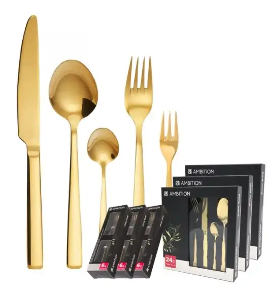 AMBITION PRATO Sztućce Komplet 90 el dla 18 osób / pudełko / złote