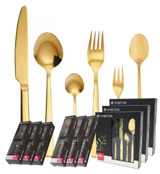 AMBITION PRATO Sztućce Komplet 108 el dla 18 osób / pudełko / złote