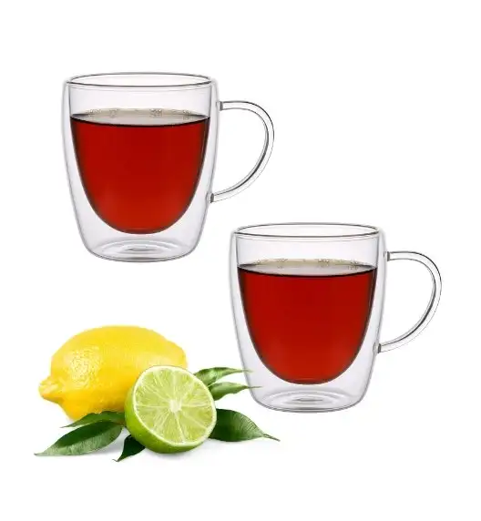 MG HOME | RENZA Zestaw 2 szklanek termicznych z uchem 300 ml / transparentne