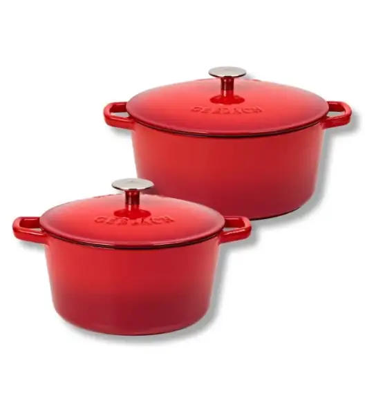 GERLACH NATUR IRON Komplet 2 garnków z pokrywkami 3L + 5L | żeliwo | czerwony gradient