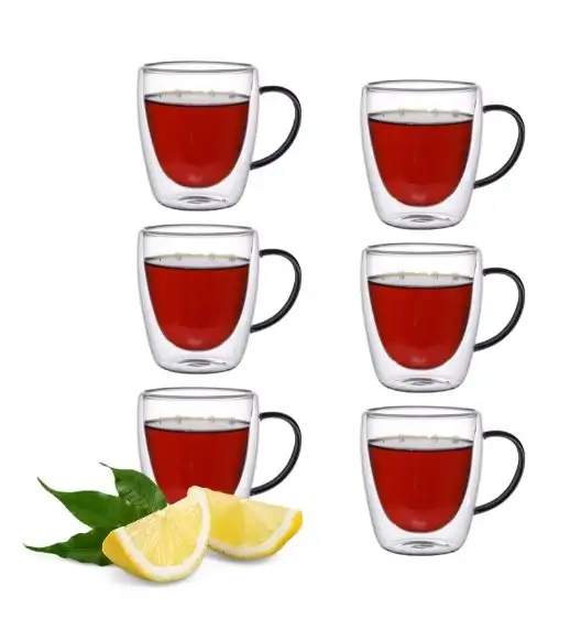 MG HOME | RENZA Zestaw 6 szklanek termicznych z uchem 300 ml / czarne