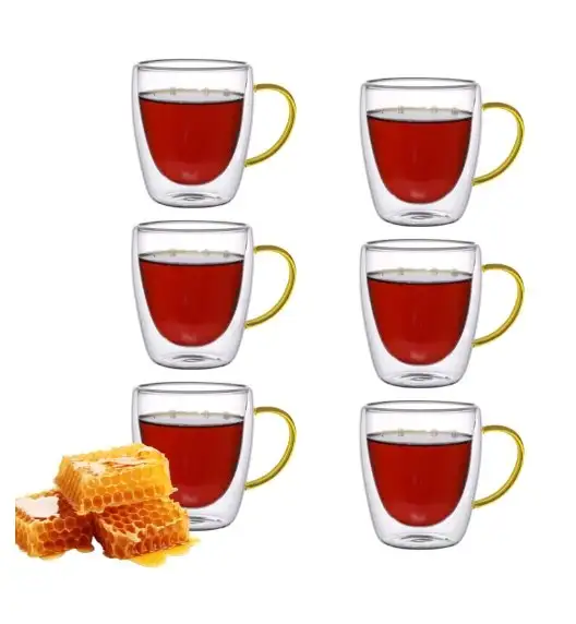 MG HOME | RENZA Zestaw 6 szklanek termicznych z uchem 300 ml / musztardowe