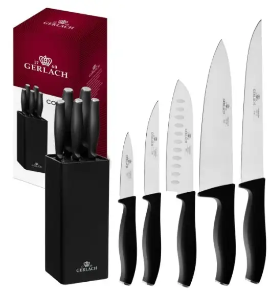 GERLACH COMFORT 985 Zestaw 5 noży w bloku czarnym / antypoślizgowa rękojeść