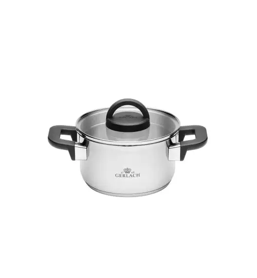 GERLACH AMBIENTE PLUS Komplet Garnki z pokrywkami 10 el + Patelnie Initial 20, 24, 28 cm + Pokrywki szklane TADAR