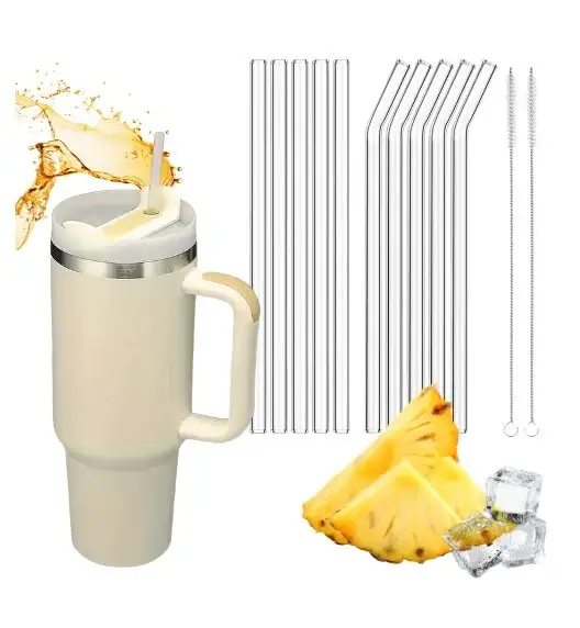 IMCHEX | CREAM | Kubek termiczny 1200 ml ze słomką + 10 szklanych słomek