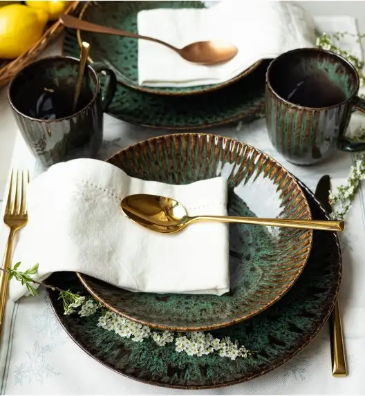 LUBIANA STONEWARE COSMOS ZIELONY OPK | Serwis obiadowy 12 elementów dla 4 osób | odcienie zieleni | ceramika