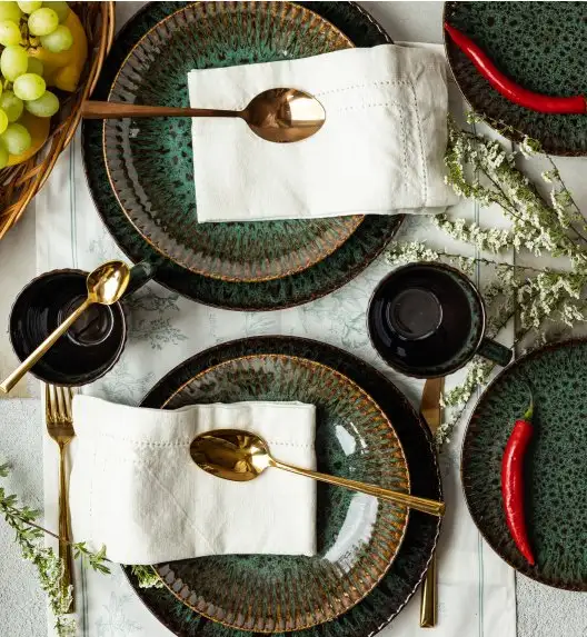 LUBIANA STONEWARE COSMOS ZIELONY OPK | Serwis obiadowy 12 elementów dla 4 osób | odcienie zieleni | ceramika