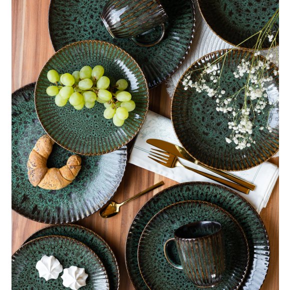 LUBIANA STONEWARE COSMOS ZIELONY OPK | Serwis obiadowy 12 elementów dla 4 osób | odcienie zieleni | ceramika