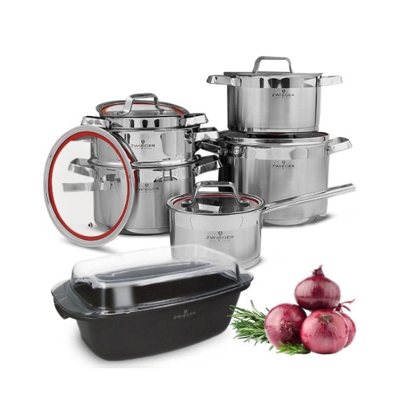 ZWIEGER KLASSIKER Komplet garnków z pokrywkami 11 el + Brytfanna Practi Plus / stal nierdzewna