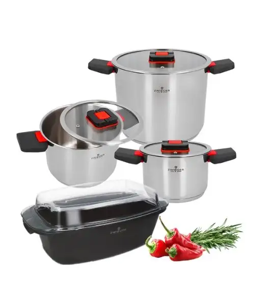 ZWIEGER KOMPACT Komplet 3 garnków z pokrywkami + Brytfanna Practi Plus/ stal nierdzewna 