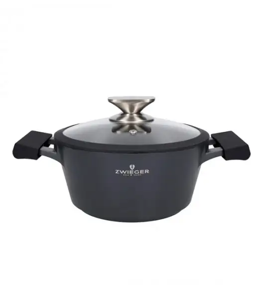 ZWIEGER BLACK STONE Zestaw garnków z pokrywkami 20, 24, 28 cm GREBLON non-stick + Brytfanna Practi Plus