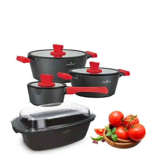ZWIEGER OBSIDIAN Komplet Garnki 6 el z pokrywkami 5,5l/ 3,5l/ 2l GREBLON + Brytfanna Practi Plus