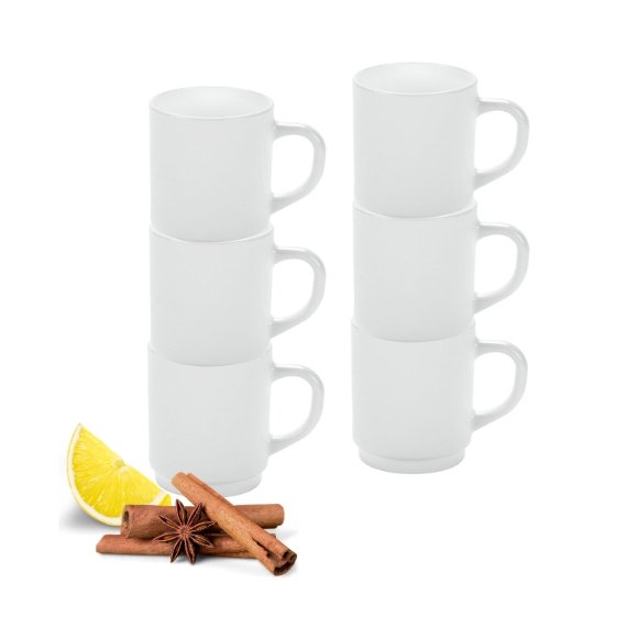 LUMINARC ZELIE Kubek 290 ml sztaplowany komplet 6 sztuk biały / szkło hartowane