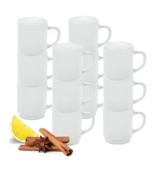 LUMINARC ZELIE Kubek 290 ml sztaplowany komplet 12 sztuk biały / szkło hartowane