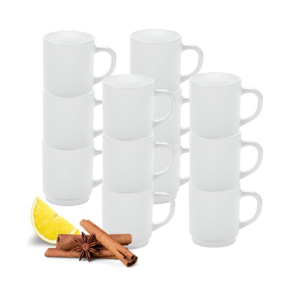 LUMINARC ZELIE Kubek 290 ml sztaplowany komplet 12 sztuk biały / szkło hartowane