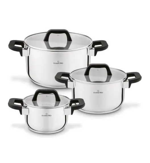 STARKE PRO SFERA Komplet 3 garnków z pokrywkami / stal nierdzewna 