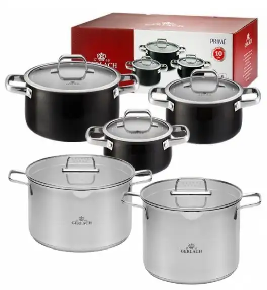 GERLACH PRIME Komplet Garnki z pokrywkami 6 el + Garnki Gerlach Ambiente 7 l i 10 l 